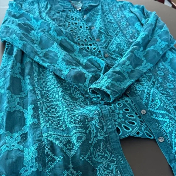 Johnny Was Teal Embroidered Cardigan - Picture 3 of 4